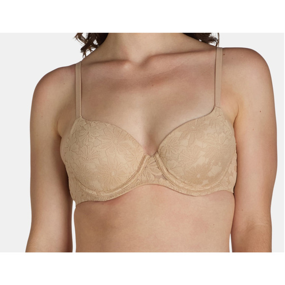 No Boundaries Womens All-Over Lace Push-Up Bra Toasted Almond/Buff Nude Size 34B - Picture 1 of 9